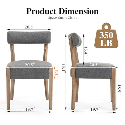 ZJhome Dining Chairs Set of 4,Mid Century Modern Dining Chair Set - Linen Upholstered Low Back Kitchen & Dining Room Chairs with Woven Design,Grey Fabric - color: Grey Fabric, size: Set of 4