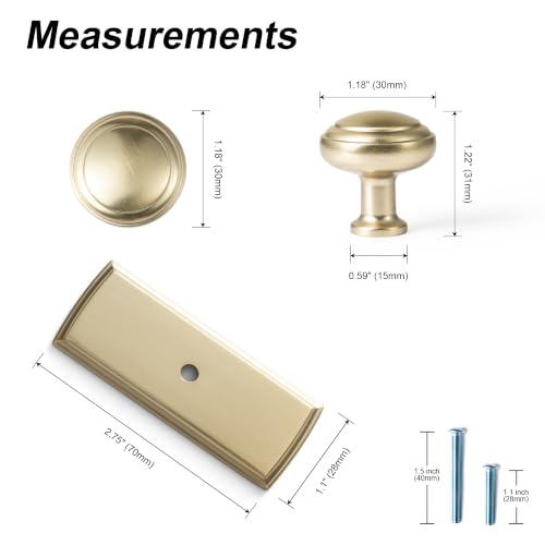 6Pack Champagne Bronze Cabinet Knobs with Backplate Drawer knobs - color: Champagne Bronze, style: Escutcheon