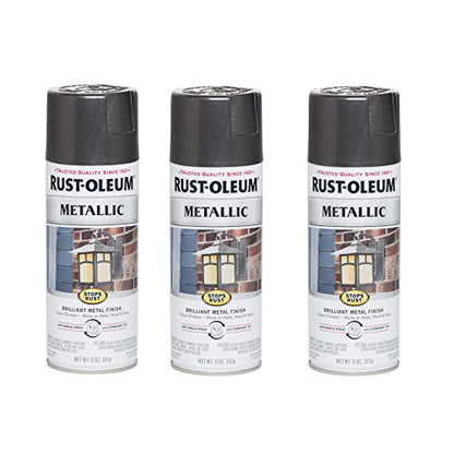 Rust-Oleum Stops Rust Metallic Spray Paint, Charcoal - color: Charcoal, size: 11 Ounce (Pack of 3)