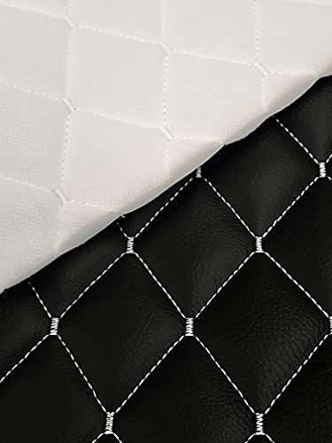 Vinyl Quilted Foam Fabric with 3/8" Foam Backing Upholstery / 52" Wide/Sold by The Yard/FABRIC EMPIRE (Black with Hq White Thread, Diamond 2" x 3") - color: Black With Hq White Thread, size: Diamond 2" x 3"