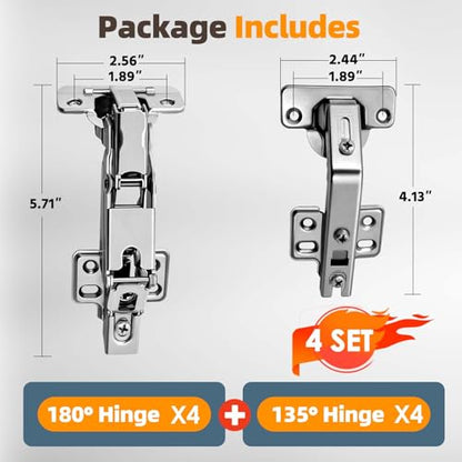 Lazy Susan Hinges Soft Close Cabinet Hinge 135° &180° Half Overlay 8PCS - size: Half-Overlay