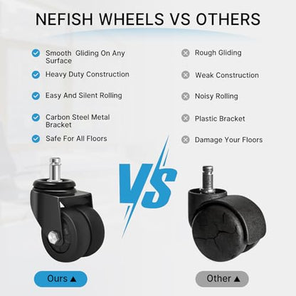 Nefish Office Chair Caster Wheels 2 Inch, 11mm, Heavy Duty Replacement Rubber Chair Casters, Support 750lbs(Set of 5), Quiet Rolling Desk Chair Rollers, Safe for Hardwood Floors&Carpet, Universal Fit - style: 2 IN Casters NO Brake（11mm）