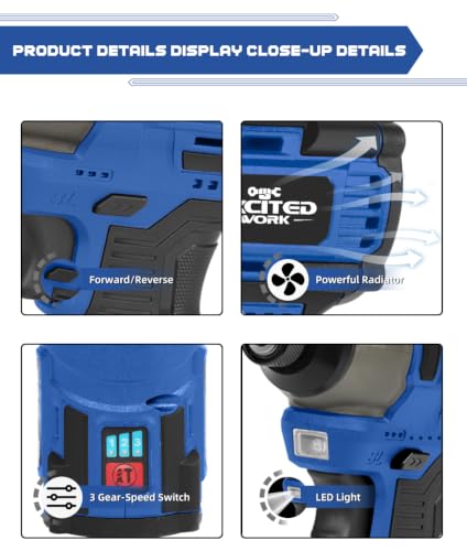 140Nm 17V Brushless Impact Screwdriver with 2 Batteries (Blue) - color: Blue, size: 17V Brushless Screwdriver