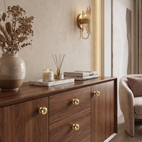 10 Package 1 1/4-inch Solid Polished Brass Cabinet knob Large Heavy-Duty Cabinet Hardware Retro Ball knob Drawer Pull. - color: Polished Brass, size: 1-1/4 Inch