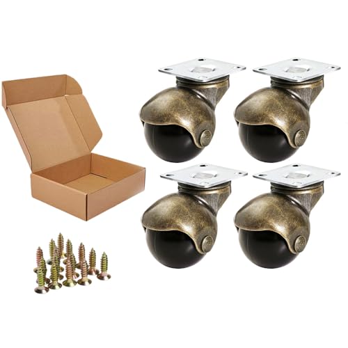 ENYKE Ball Caster Wheels, 1.5-inch Casters for Furniture, Swivel Furniture Wheels Set of 4 180lbs, Antique Brass Top Plate Castors, Ottoman, Wheelchair, Not for Small Chair Legs - color: Bronze, size: 1.5 in