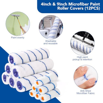 40PCS All in One Paint Roller Kit with 4Ft Telescopic Extension Pole