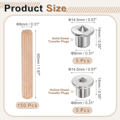 uxcell 150Pcs Wood Dowel Pins, 5/16" x 1 31/32" Wooden Dowel Rods - size: 5/16" x 1 31/32"