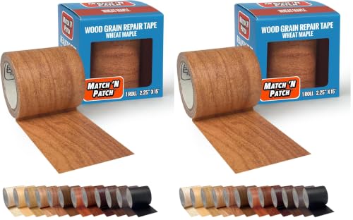 MATCH 'N PATCH Wood Grain Repair Tape - Wheat Maple, 2.25 in x 15 ft (2-Pack) – Wood Grain Colored Duct Tape for Mirror Frame, Trim, Borders, Floor and Other Furniture, Scratch Repair Kit - color: Wheat Maple, size: 2.25" x 15' (Pack of 2)