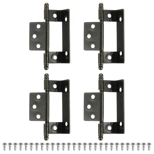 uxcell 4Pcs Cabinet Hinges Full Inset, 3.4x0.7Inch Partial Wrap Long Axis Tip Hinge Vintage Semi-Wraparound Cover Cabinet Furniture Hinge with Screws, Bronze - size: 87 x 18x 20mm