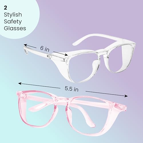 Aqulius Safety Glasses for Women & Men - 2 Pack - Scratch-Resistant Protective Eyewear, Shooting Glasses, Safety Goggles - color: Pink & Clear