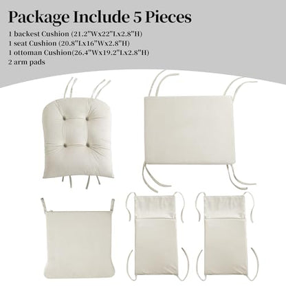 HOMBYS Glider Rocker Replacement Cushions 5 PCS with Storage Side Pocket, Velvet Fabric, Foam & Microfiber Filling, Non-Slip & Washable,Thickened & Supportive for Glider Rocking Chair - color: Cream White