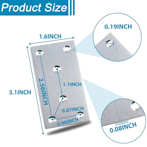 50PCS Flat Straight Brace Brackets, 3.15x1.6 Stainless Steel Brackets - size: Silver,3.15"x1.6"