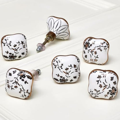 Indian Shelf 6 Pieces Drawer Knobs for Cabinet Dresser Ceramic - color: Black and Golden, size: 6 Knobs