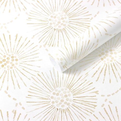 Boho Wallpaper Beige Wall Paper Peel and Stick Modern Beige and White Geometric Fireworks Contact Paper Renter Friendly Self-Adhesive Removable Bathroom Bedroom Laundry Room 17.3" × 393" - color: Beige and White, size: 17.3" x 393"