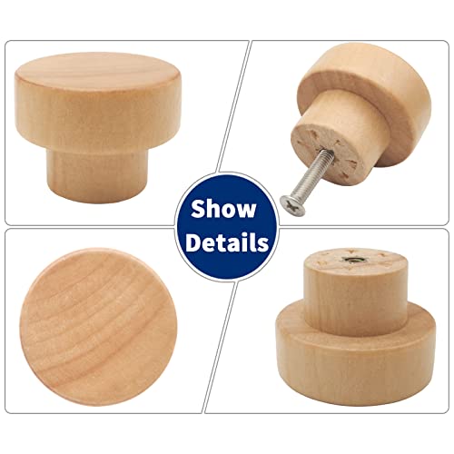 16PCS Wood Dresser Knobs Round Wooden Cabinet Drawer Pulls 35mm - color: Flat Top Natural, size: 16 Pieces