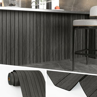 Wallercity Gray/Black 3D Wood Wall Panels Self Adhesive Soundproofing Slat Paneling Flexible Fluted Wooden Veneer Panel Peel and Stick Wood Slat Panels Wallpaper for Bedroom Bathroom Office 23.6"x118" - color: Black1/Gray, size: 23.6'' x 118''
