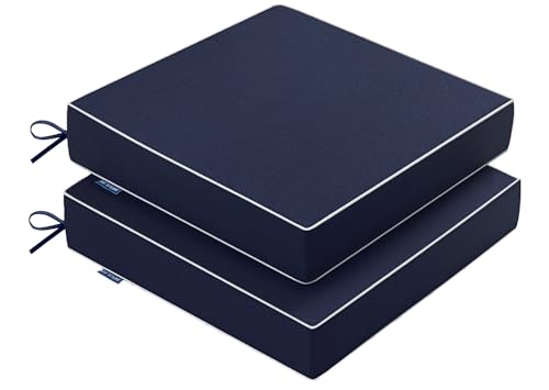 MIULEE Navy Outdoor Chair Cushions 2 Pack, 24x24x4 Inch Waterproof Cushions - color: Navy, size: 24 x 24 x 4 Inch