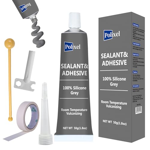 Gray RTV Silicone Sealant Adhesive 100% High Temperature Silicone Caulk Waterproof Stronger Adhesion Shrink & Crack Proof for Automotive Kitchen Bathroom Window Gasket -1.8oz/50g - color: Gray