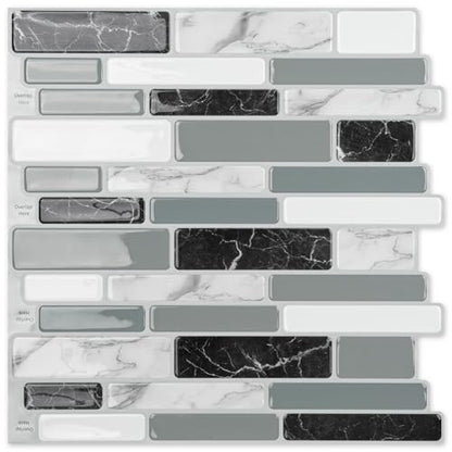 Art3d 6-Pack Peel and Stick Backsplash Wall Tile, 12 x 12 Inch, Marble Grey - color: Light Grey