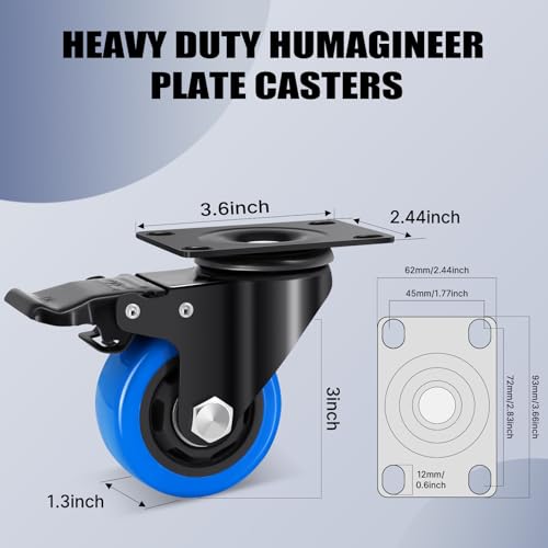 Casters Wheel 3 Inch Set of 4, 1200 Lbs Heavy Duty Casters, Safety Dual Locking Industrial Swivel Top Plate Casters Wheels for Furniture and Workbench Cart(2 Spanners and Free Screws) - size: 3inch