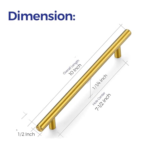 Ravinte Cabinet Pulls,10" Length,7-1/2" Hole Center,Brushed Brass,5 Pack - color: Brushed Brass