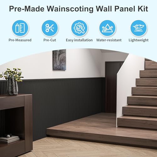 Art3d 79.3 x 40.7 Inch Beaded Wainscoting Wall Panel, 22.38 sq.ft, Black - color: Black, size: 79.3"x40.7"