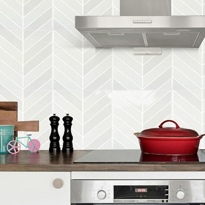 Select 5 Pack Peel and Stick Backsplash Chevron Tiles, 12x12in, Stone White - color: Stone White, size: Chevron Shape