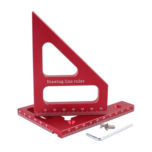 3D Multi-Angle Measuring Ruler,45/90 Degree Aluminum Alloy Woodworking Square Protractor,Drawing Line Ruler, Miter Triangle Ruler High Precision Layout Measuring Tool for Engineer Carpenter,R - color: Red (Metric)
