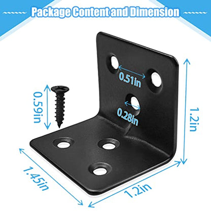 28 Black L Corner Brackets + 168 Stainless Steel Screws, Heavy Duty Angle Brackets for Shelves, Raised Beds, Tables & Cabinets - size: 28PCS, style: L Brackets
