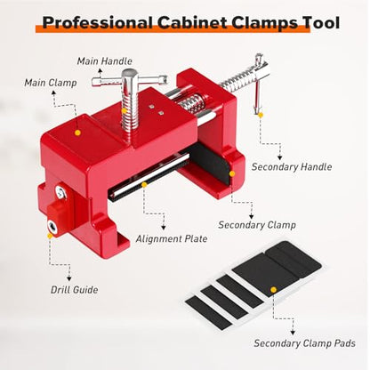 Cabinet Clamps, Cabinet Installation Cabinetry Clamps Face Frame Clamps Tools with Two Side Screws and Alignment Plate, 2 Pack, Up to 440 lbs Load Capacity, Red - color: Red-2 Pack