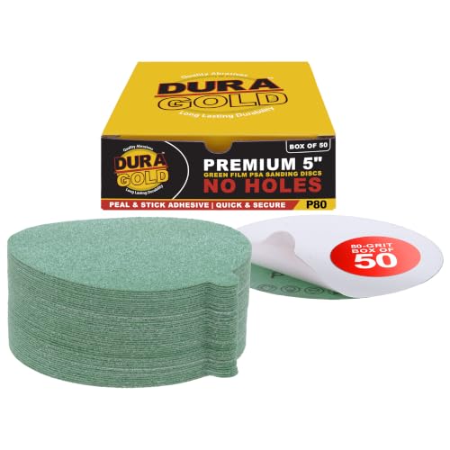 Dura-Gold Premium 5" Green Film PSA Sanding Discs - 80 Grit (Box of 50) - size: 80-Grit