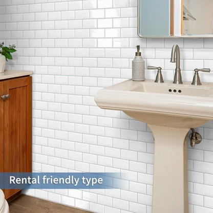 White Peel and Stick Backsplash Subway Tile for Kitchen 10 Sheet - color: White