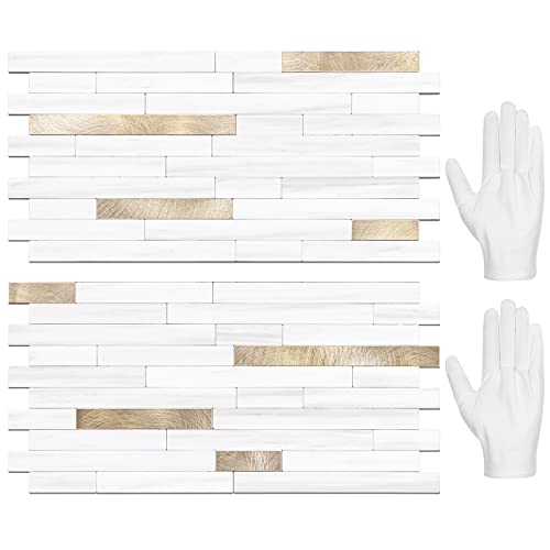 STICKGOO 20 Sheets Peel and Stick Backsplash Tile, Stick on Backsplash for Kitchen and Bathroom, Dolomite White Marble Look PVC Mixed Metal Gold Self Adhesive Wall Tiles - color: Dolomite White + Metal Gold