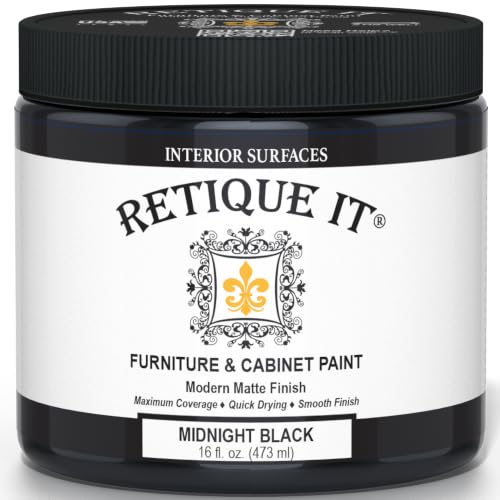 Retique It Furniture and Cabinet Paint - Paint for Cabinets, Dressers, Tables, Doors and DIY Home Decor Projects, Midnight Black, 16 oz