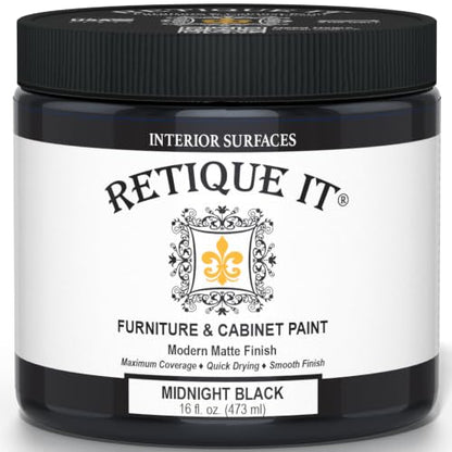 Retique It Furniture and Cabinet Paint - Paint for Cabinets, Dressers, Tables, Doors and DIY Home Decor Projects, Midnight Black, 16 oz