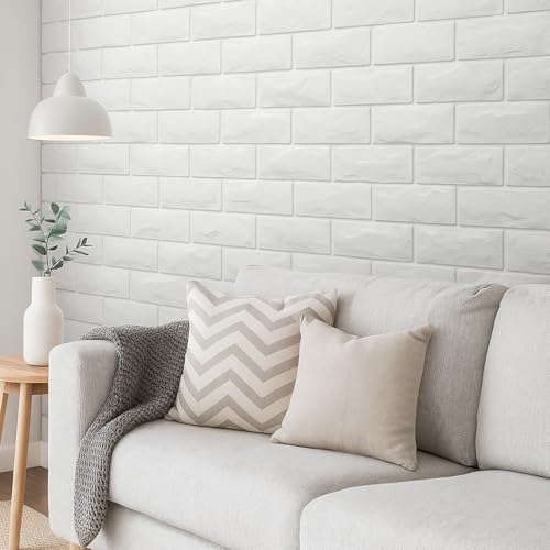 30 Pcs 3D Wall Panels, White Brick Printable 3D Wallpaper Stick and Peel, Self Adhesive Waterproof Foam Faux Brick Paneling for Bedroom, Bathroom, Kitchen, Fireplace (29.06 sq feet Coverage) - color: White