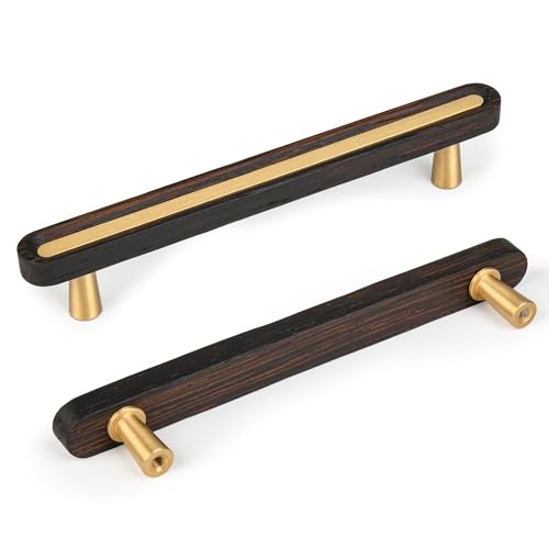 SALISENG-5 Pack Wooden Kitchen Cabinet Pulls,5 Inch Brass Dresser Drawer Handles, Modern Furniture Pulls for Cupboard Wardrobe Closet Cabinet Hardware - size: 5 Inch Hole Centers