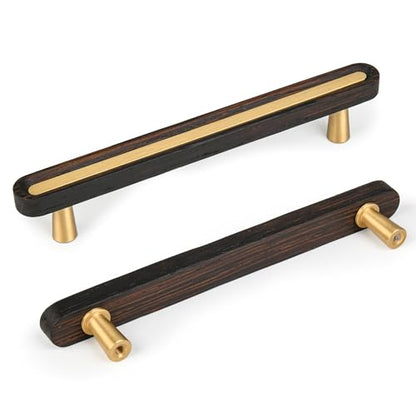 SALISENG-5 Pack Wooden Kitchen Cabinet Pulls,5 Inch Brass Dresser Drawer Handles, Modern Furniture Pulls for Cupboard Wardrobe Closet Cabinet Hardware - size: 5 Inch Hole Centers