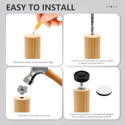 BDS-Home 42pcs 1/4" ThreadFurniture Leveling Feet with T-Nuts - color: With Screws