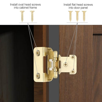 Gold Kitchen Cabinet Hinges, 1/2” Overlay, 4 Pack - color: Gold