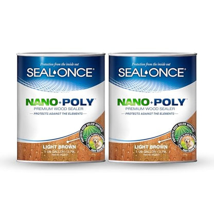 SEAL-ONCE Nano+Poly Wood Sealer and Waterproofer, Light Brown, 2 Gallon - color: Light Brown, size: 2 Gallon