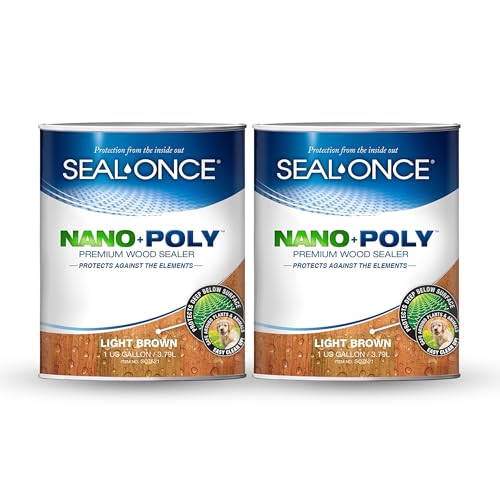 SEAL-ONCE Nano+Poly Wood Sealer and Waterproofer, Light Brown, 2 Gallon - color: Light Brown, size: 2 Gallon