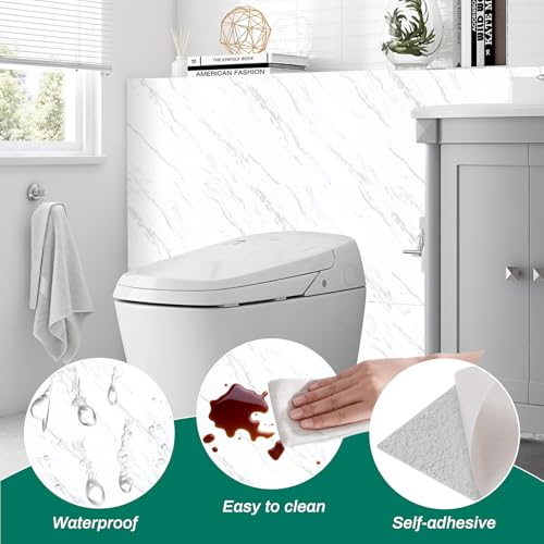 12Pcs Peel and Stick Backsplash White Marble Wall Tiles, 23.6” x 11.8” - color: White, size: 23.6" x 11.8" x 2.2mm