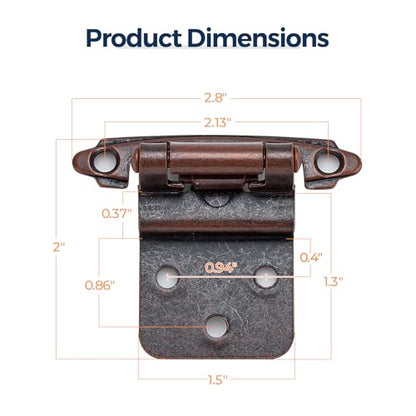 Antique Copper Cabinet Hinges, 3/8 Inch Inset, 4 Pack(2Pairs) - color: Antique Copper