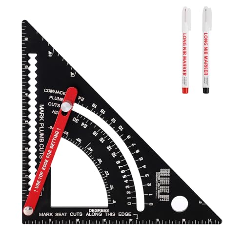 Carpenter Square 7 inch, Aluminum Adjustable Rafter Framing Square, Multifunction Woodworking Measuring Tools, Combination Square Angle Carpentry Triangle Ruler with 2 Pencils - color: 7 Inch