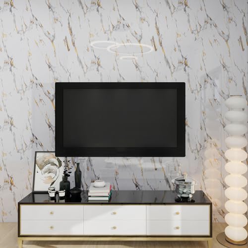 Glossy Thick Marble Contact Paper for Countertops Peel and Stick Wallpaper - color: White and Gold, size: 15.7" x 196.8"