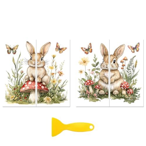 Peacoblue Forest Rabbit, Mushrooms Rub On Transfers for Furniture 6"x12" - style: Forest Rabbit and Mushrooms