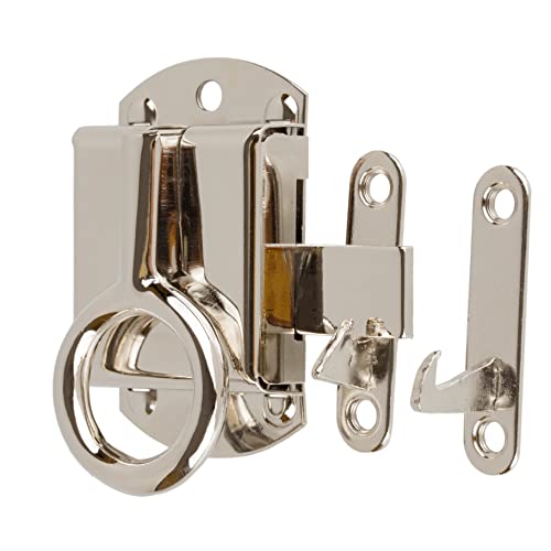 Nickel Left Wilson Cabinet Door Ring Latch and Catch | Antique Cabinet, Vintage Cupboard Reproduction Hardware | UA-118-HLPN