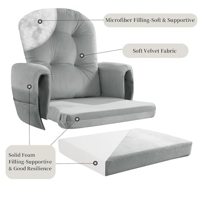 HOMBYS Glider Rocker Replacement Cushions 5 PCS with Storage Side Pocket, Velvet Fabric, Foam & Microfiber Filling, Non-Slip & Washable,Thickened & Supportive for Glider Rocking Chair-Light Grey - color: Light Grey