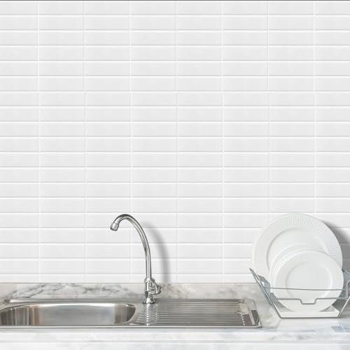 Alwayspon 12×12inch×10Pcs 2.5mm Thick Version White 3D Vinyl Backsplash Tiles, Self-Adhesive Peel and Stick Wall Tile Stickers Stick on Subway Tiles for Kitchen Bathroom Wall - color: White
